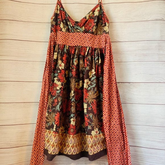 American Rag Floral Pattern Dress with Spaghetti Straps Thick Long Tie Size M - Picture 3 of 12